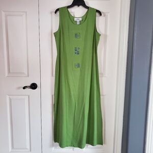 Erin London Sleeveless 100% Silk Maxi Dress Green Pullover Shift Size Medium